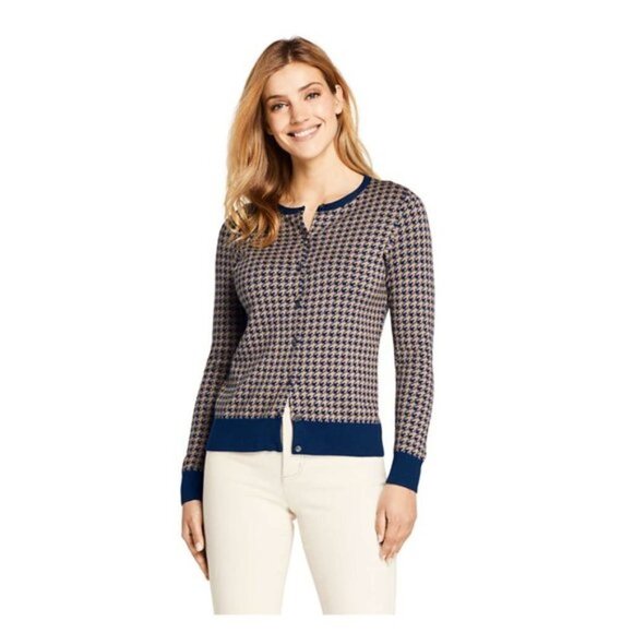 Lands' End Supima Cotton Houndstooth Cardigan Sweater - Picture 10 of 10
